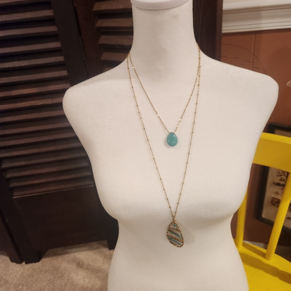 Jewelry - Elegant Gold and Turquoise Layered Necklace Set